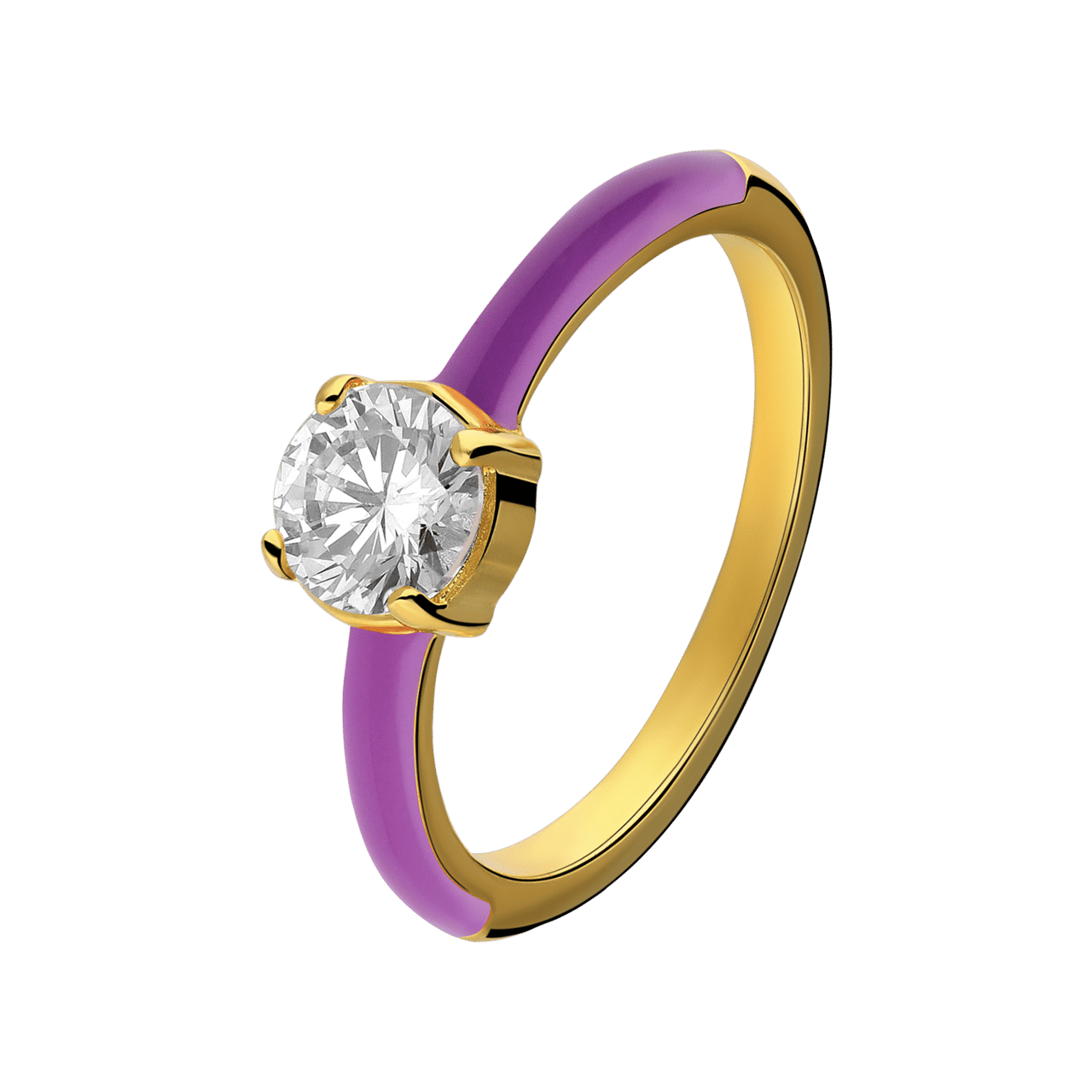 Stainless steel goldplated ring met zirkonia voor dames