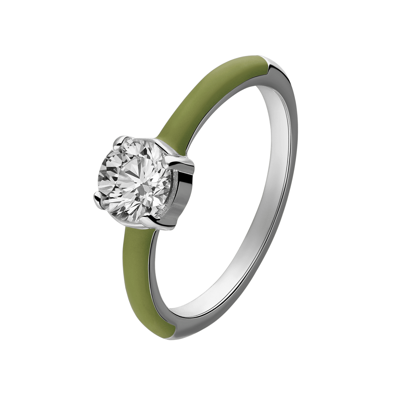 Stalen goldplated ring met groene emaille&zirkonia
