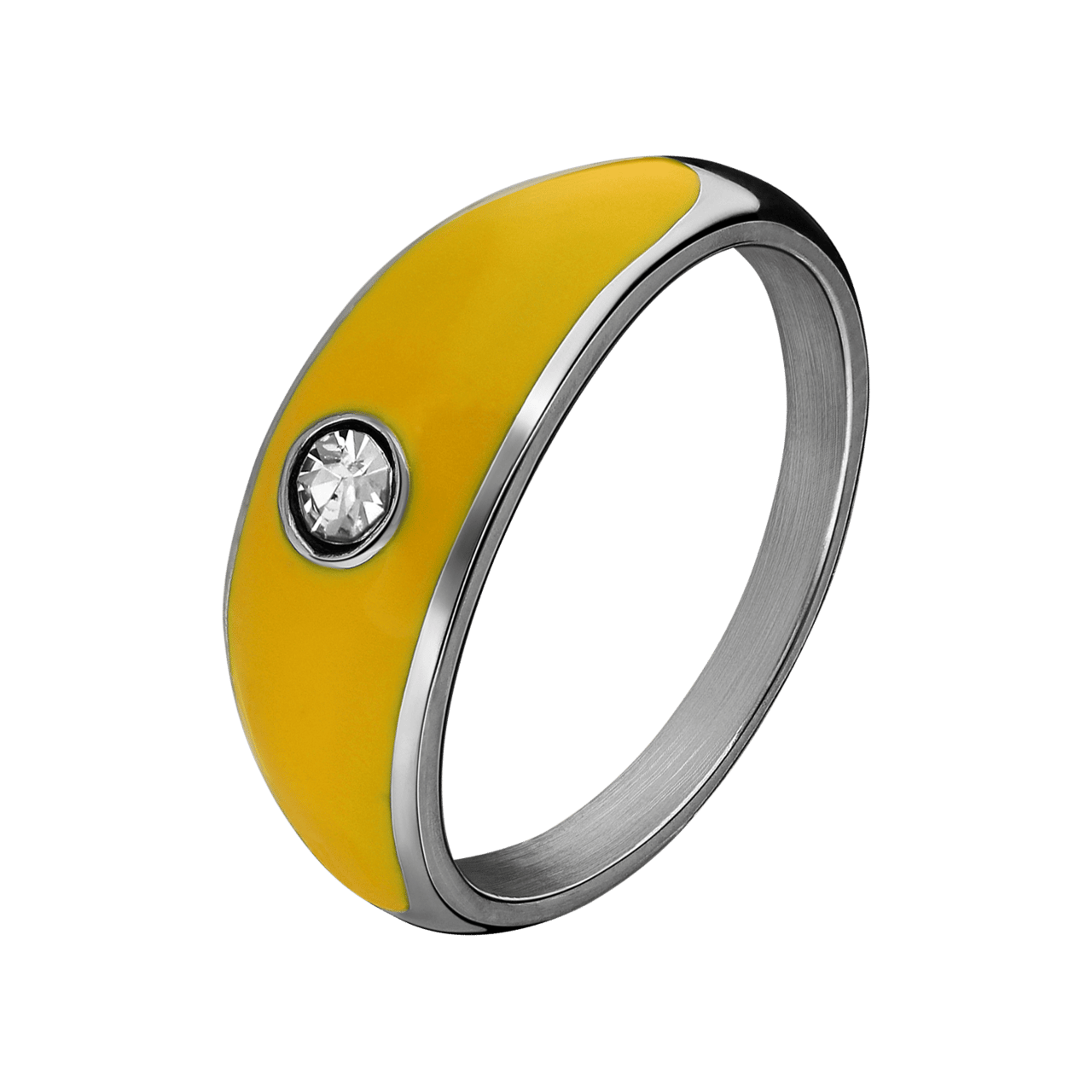 Stainless steel ring met gele emaille en zirkonia