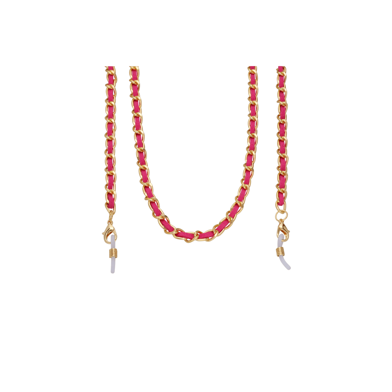 Goldfarbene Sonnenbrillenkette mit fuchsiafarbenen Gliedern