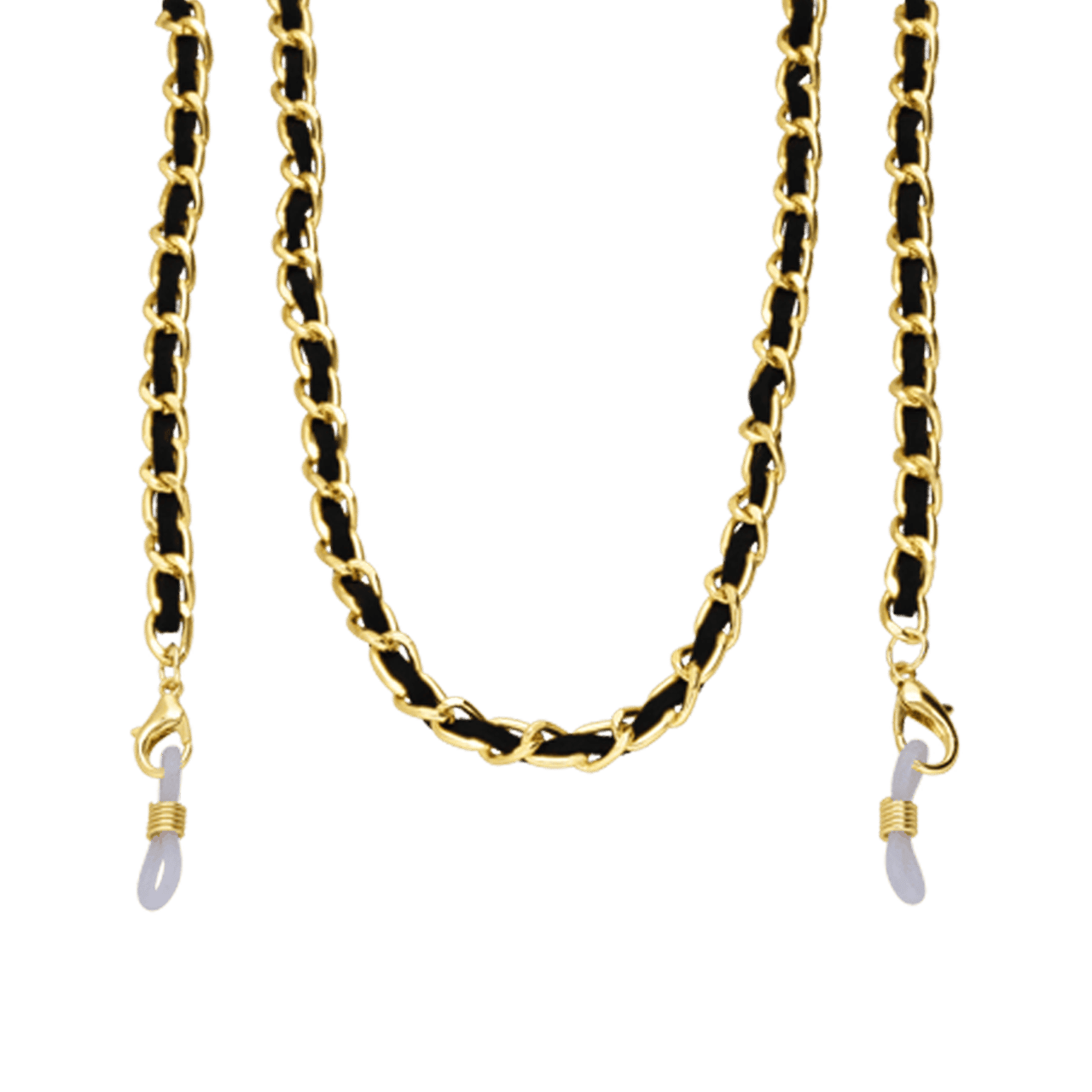 Goldfarbene Sonnenbrillenkette mit schwarzen Gliedern