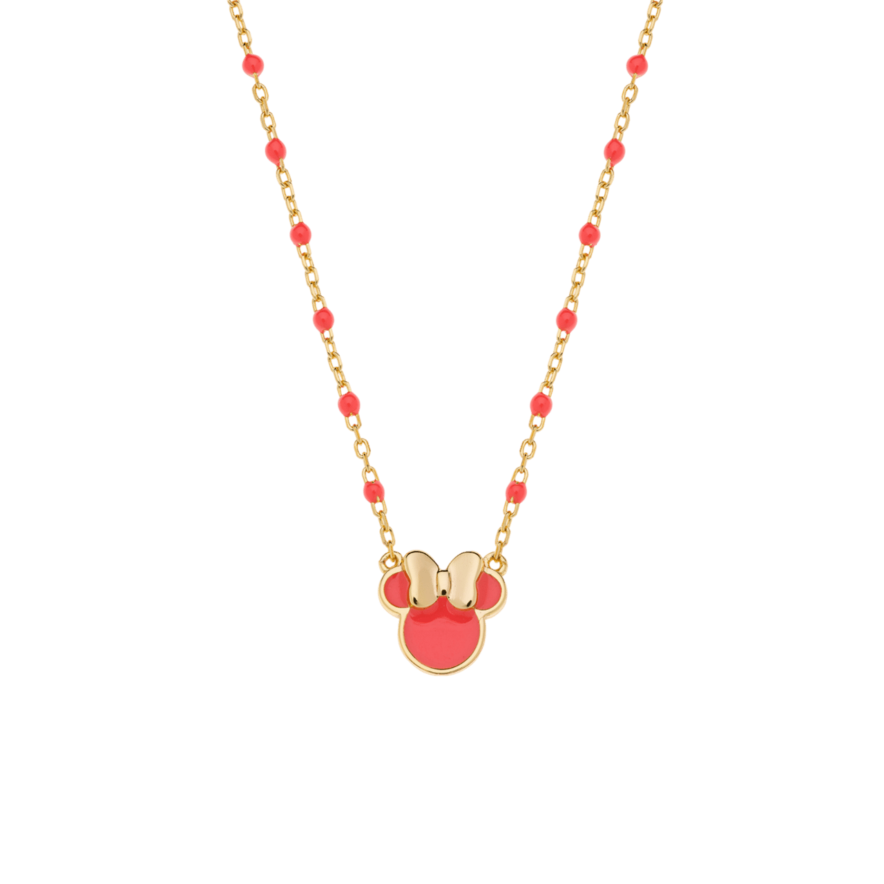 Zilveren goldplated ketting Minnie Mouse rood