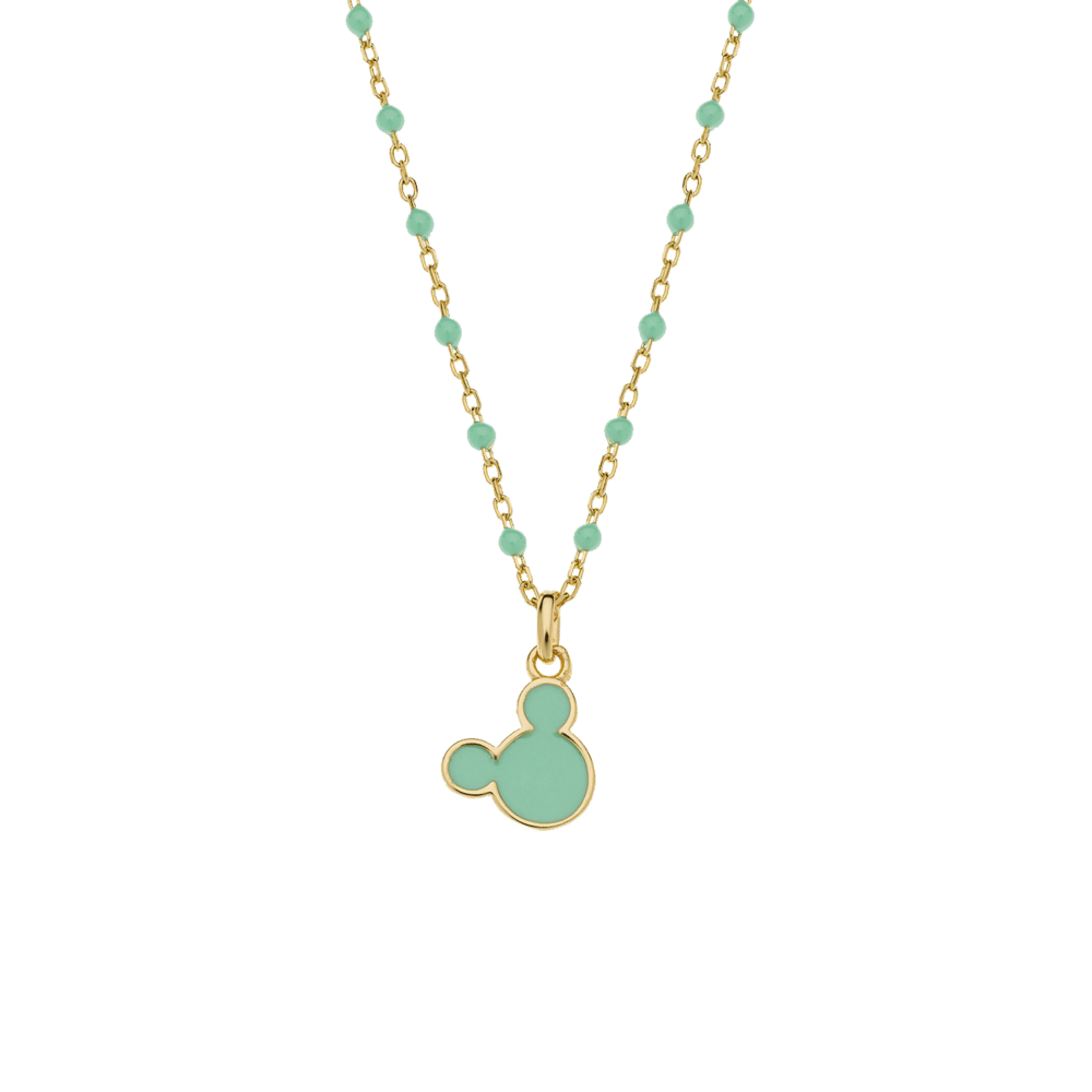 Disney zilveren goldplated kinderketting met hanger Mickey Mouse groen