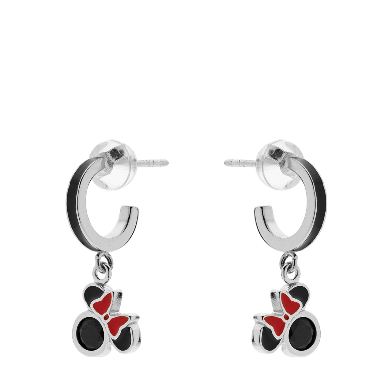 Zilveren oorbellen Mickey&Minnie zwart