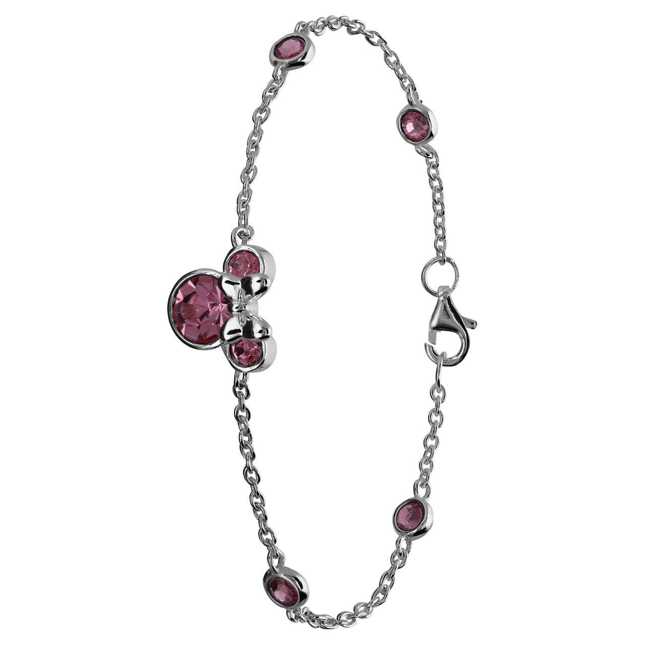 Zilveren armband Minie Mouse roze zirkonia