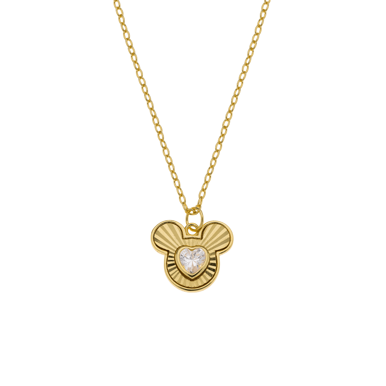 Disney zilveren goldplated kinderketting met hanger Mickey Mouse met zirkonia
