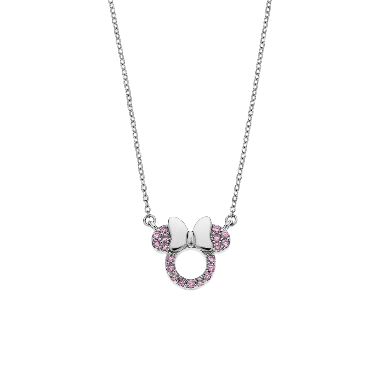 Halskette aus 925er Silber, Minnie Mouse, mit rosa Zirkonia