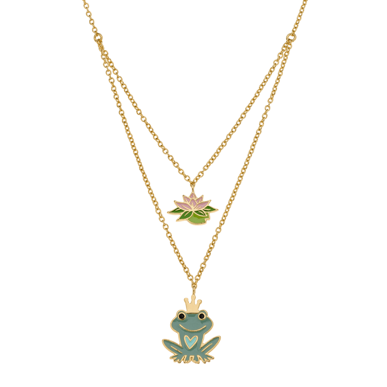 Disney zilveren goldplated kinderketting met hanger Disney kikker met groen emaille