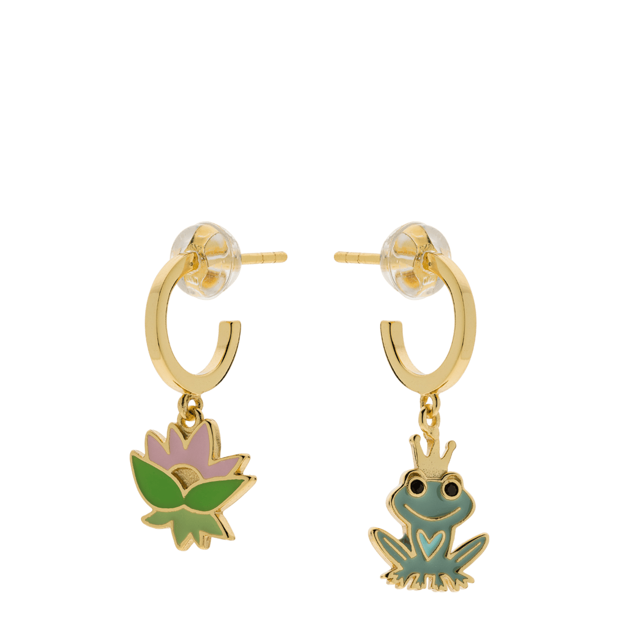 Zilveren goldplated oorbellen Disney kikker 