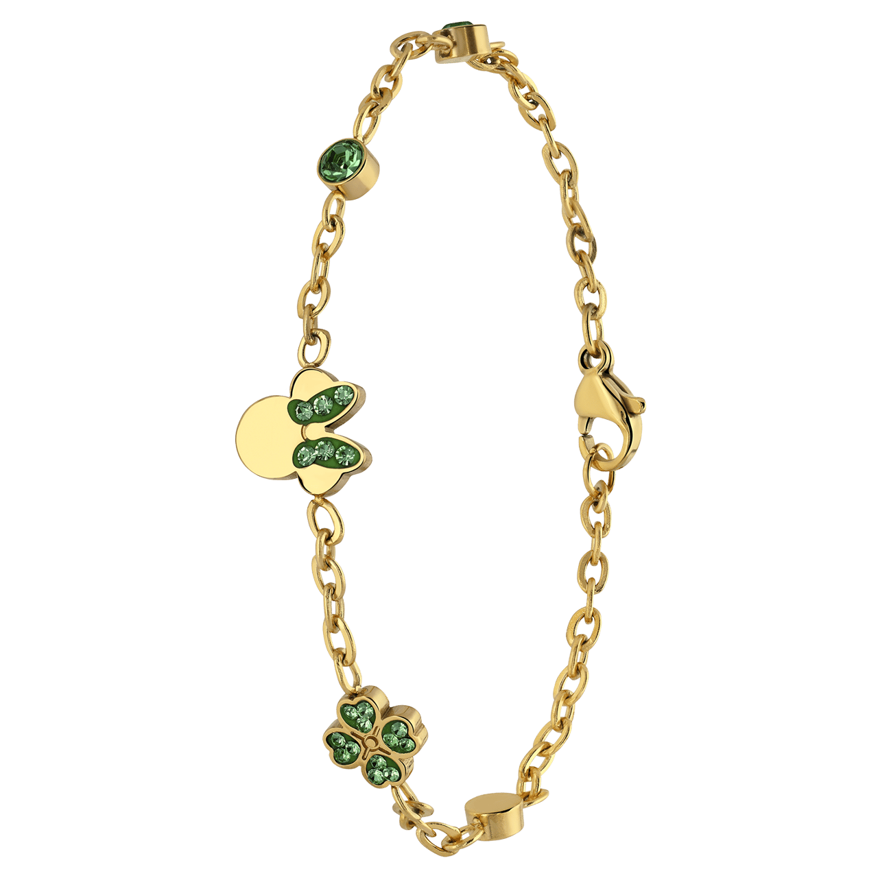 Disney stalen goldplated kinderbedelarmband met hanger Minnie Mouse met zirkonia