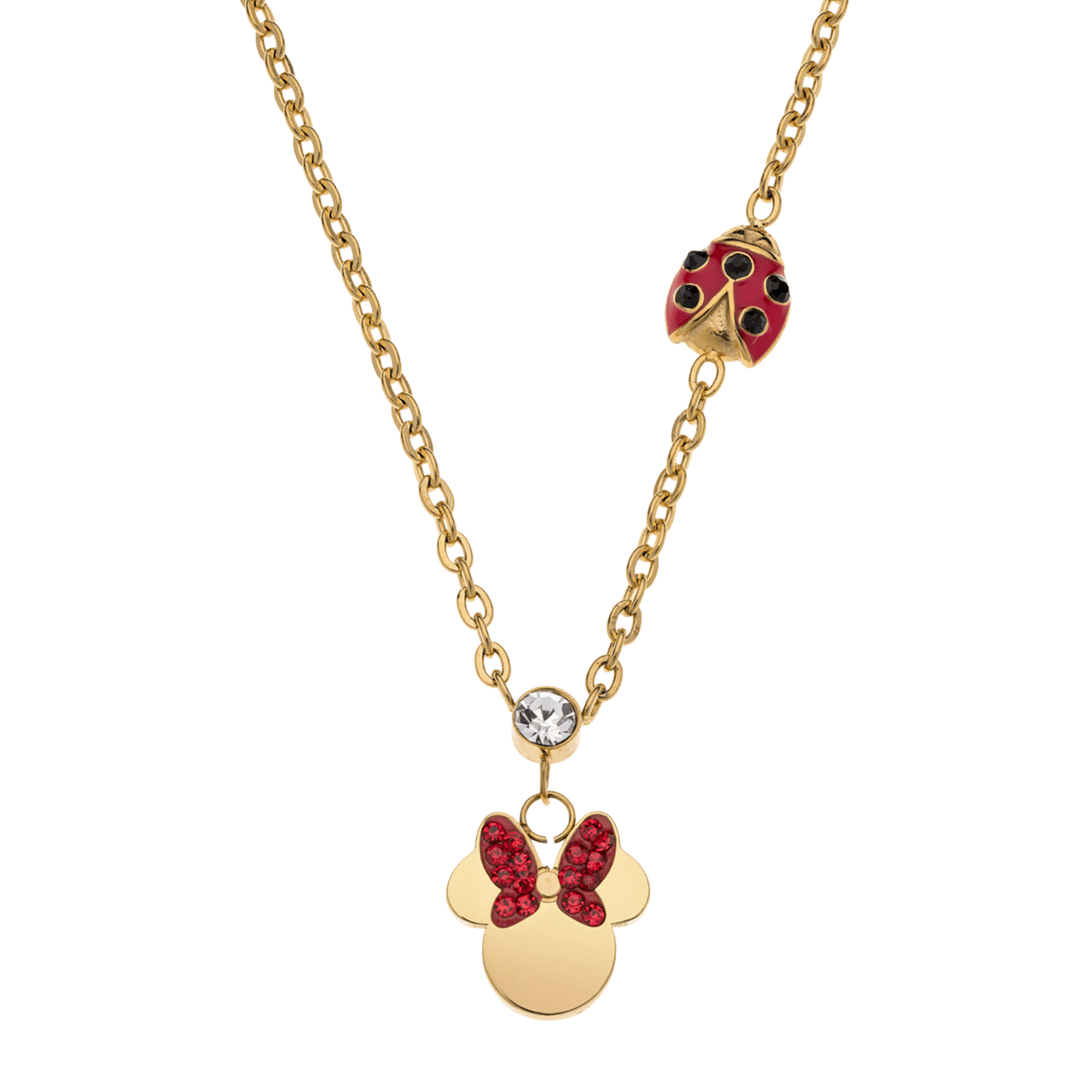 Disney stalen goldplated kinderketting met hanger Minnie Mouse met witte zirkonia