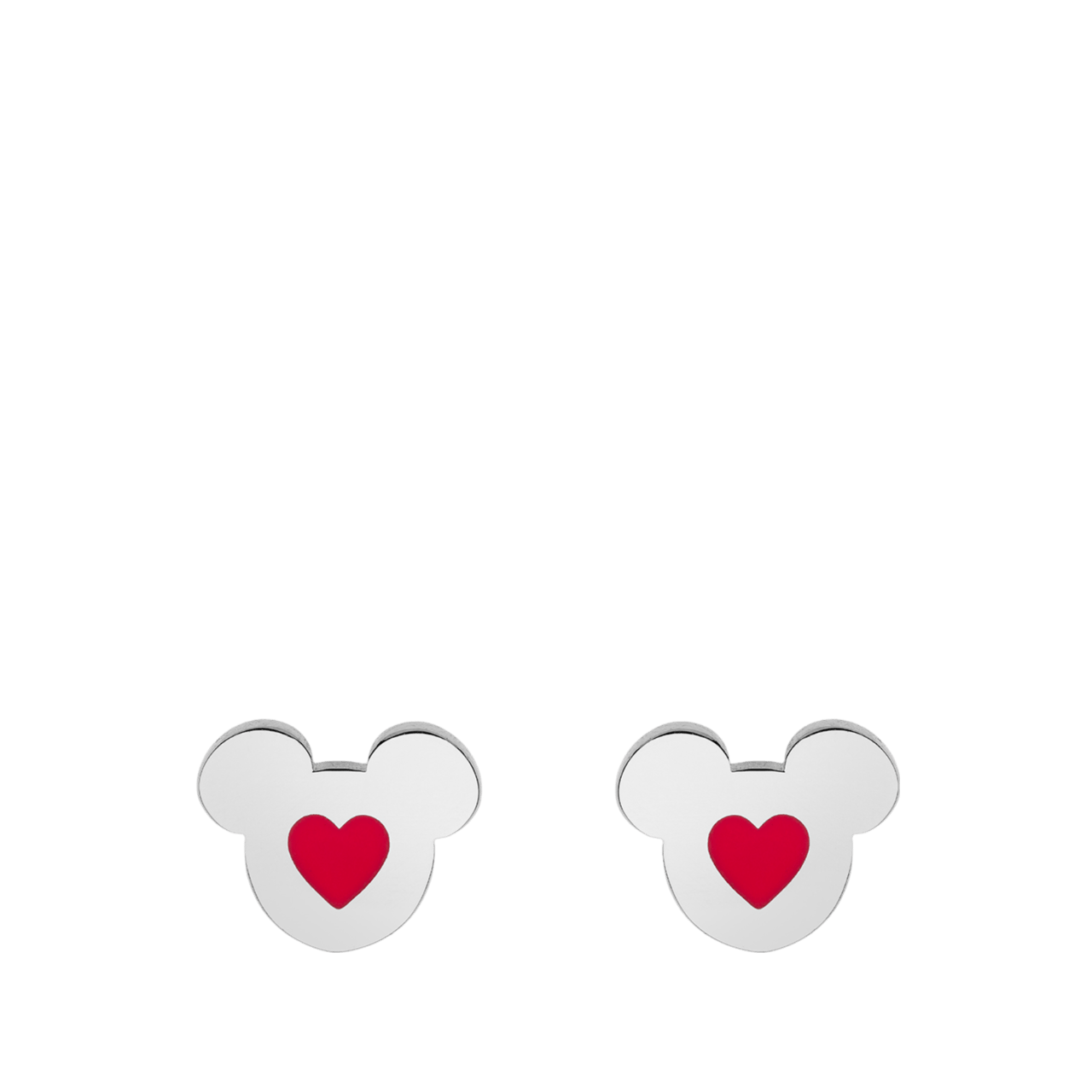 Stalen oorbellen Mickey Mouse met rood hartje