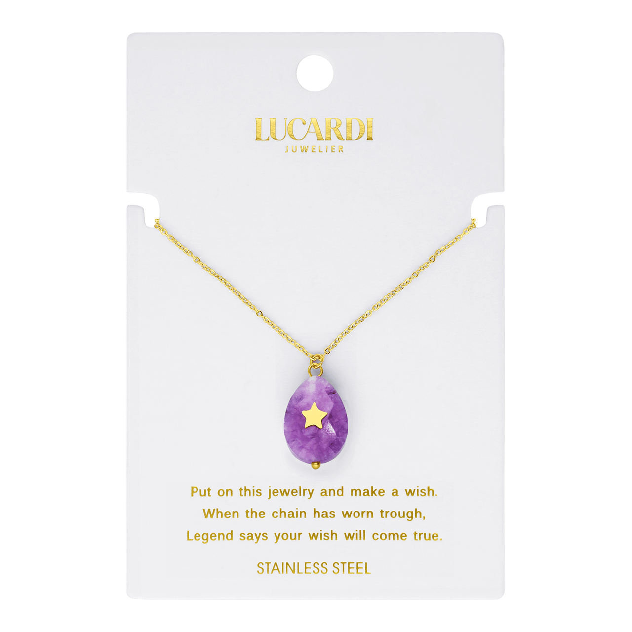 Stainless steel goldplated ketting met kaart