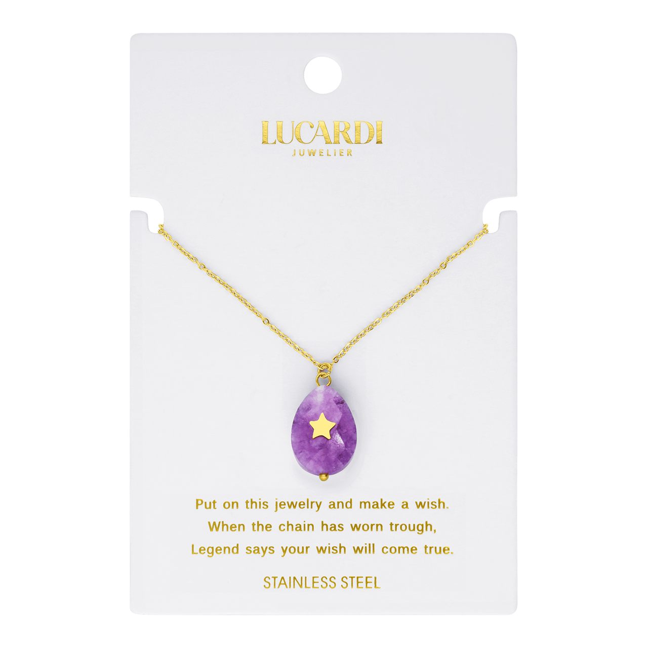 Stalen goldplated ketting met hanger met natuursteen voor dames