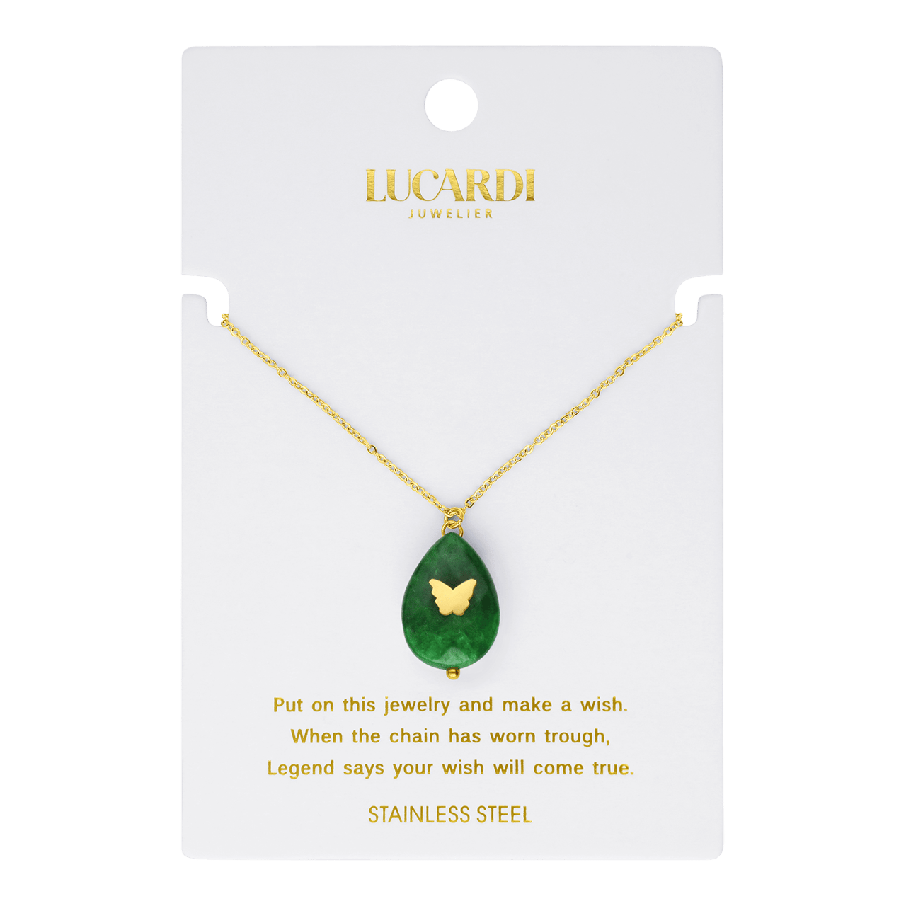 Stainless steel goldplated ketting met kaart