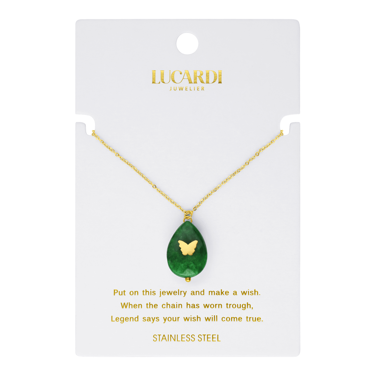 Stalen goldplated ketting met hanger met natuursteen voor dames