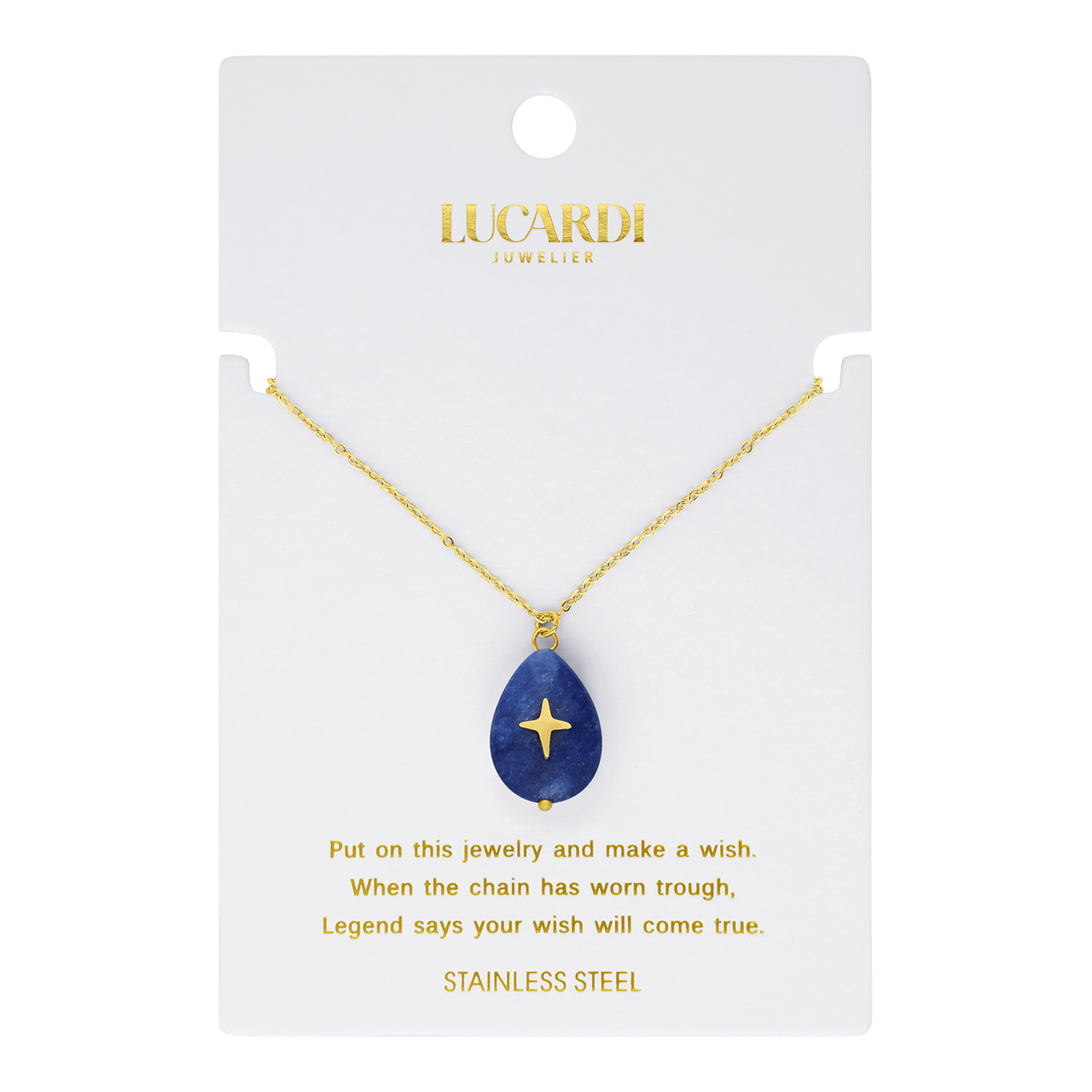 Stainless steel goldplated ketting met kaart