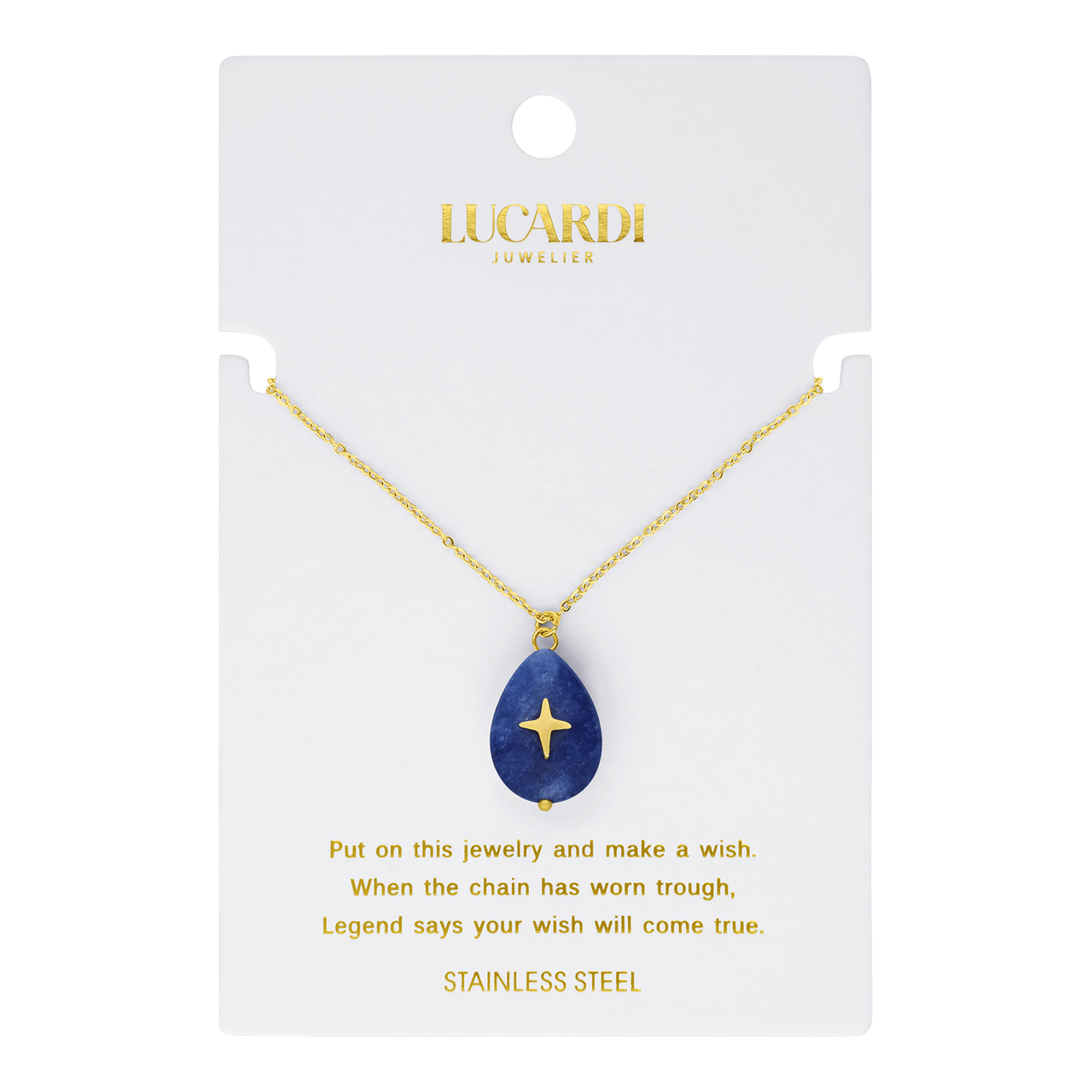Stalen goldplated ketting met hanger met natuursteen voor dames