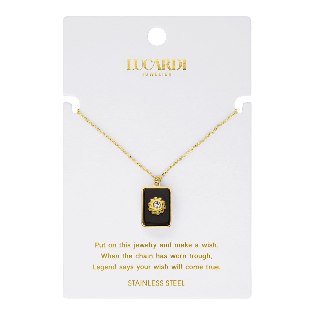 Stainless steel goldplated ketting met kaart