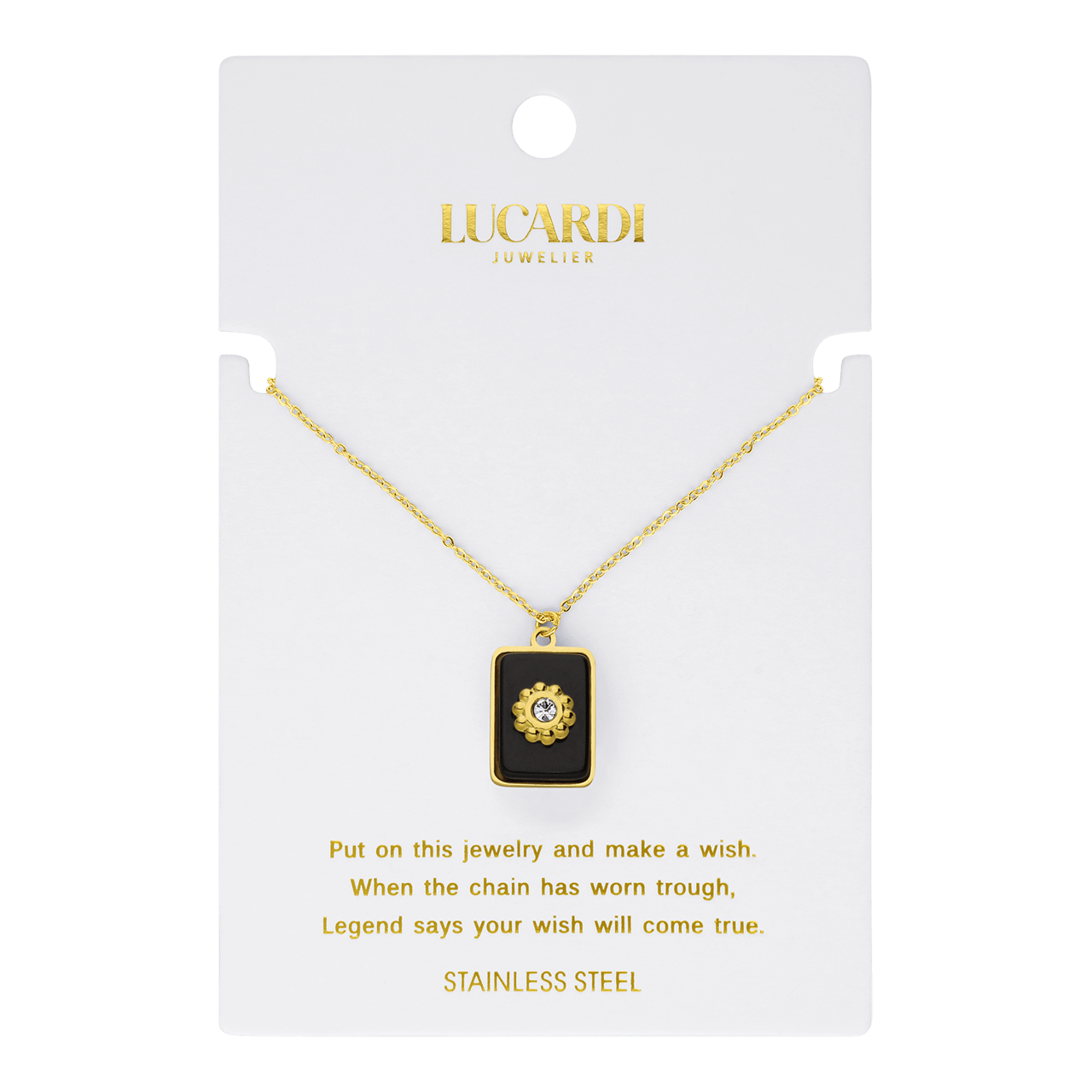 Stalen goldplated ketting met hanger met natuursteen voor dames