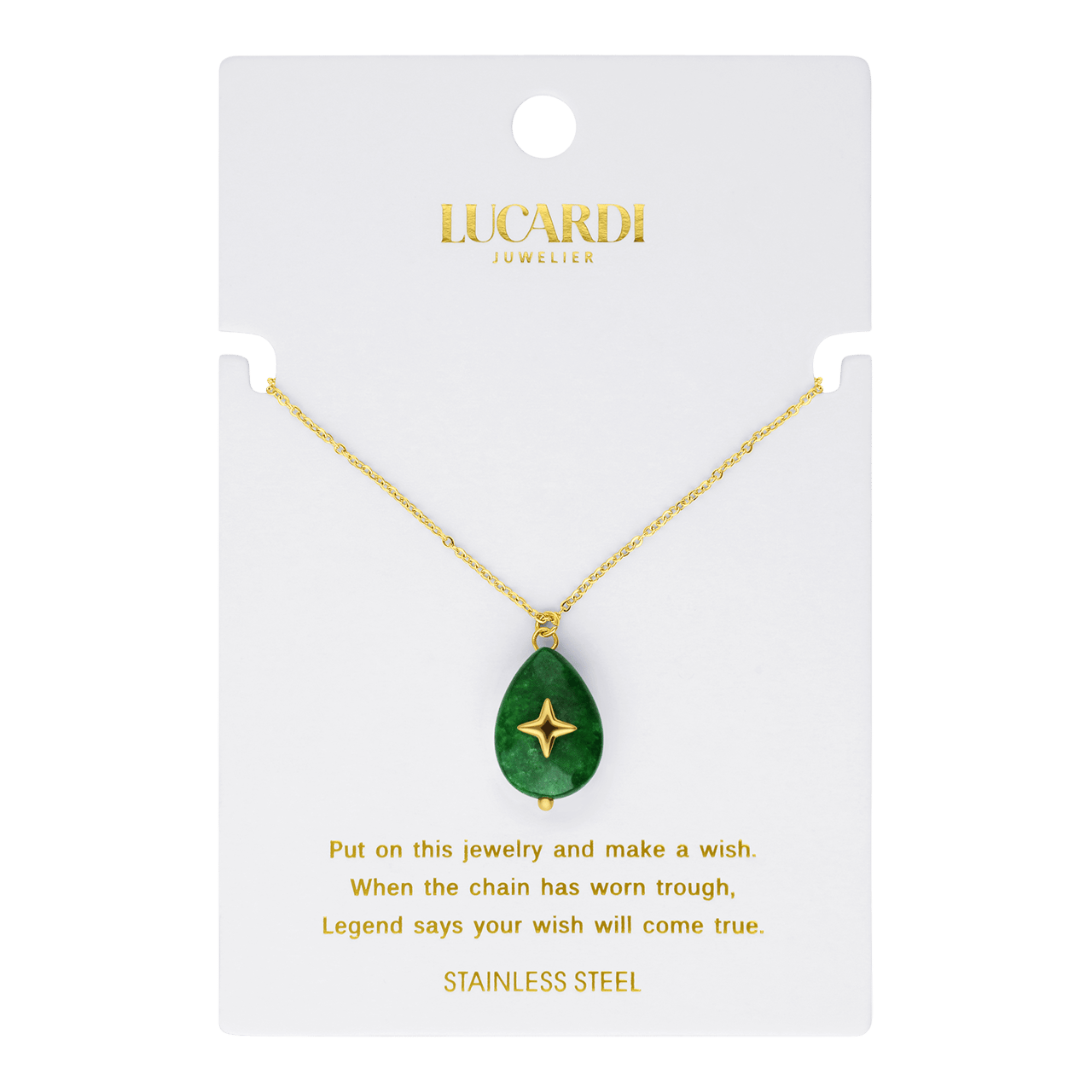 Stainless steel goldplated ketting met hanger met natuursteen voor dames
