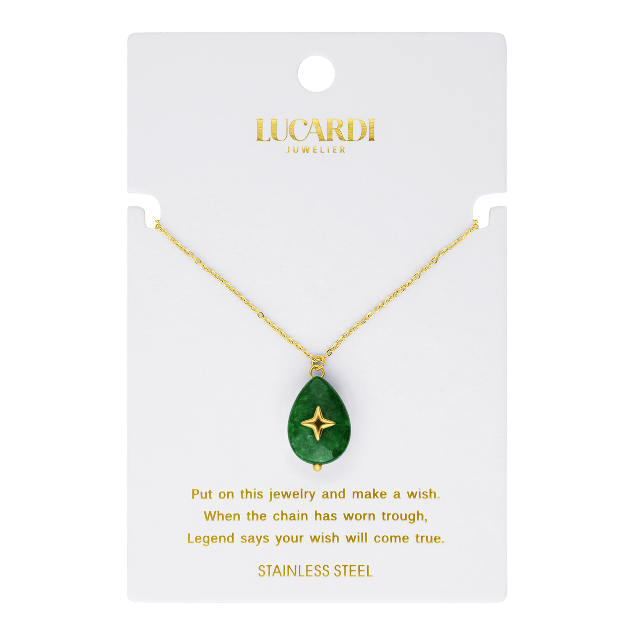 Stalen goldplated ketting met hanger met natuursteen voor dames