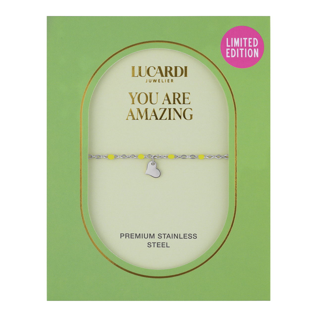 Stalen armband hart emaille groen