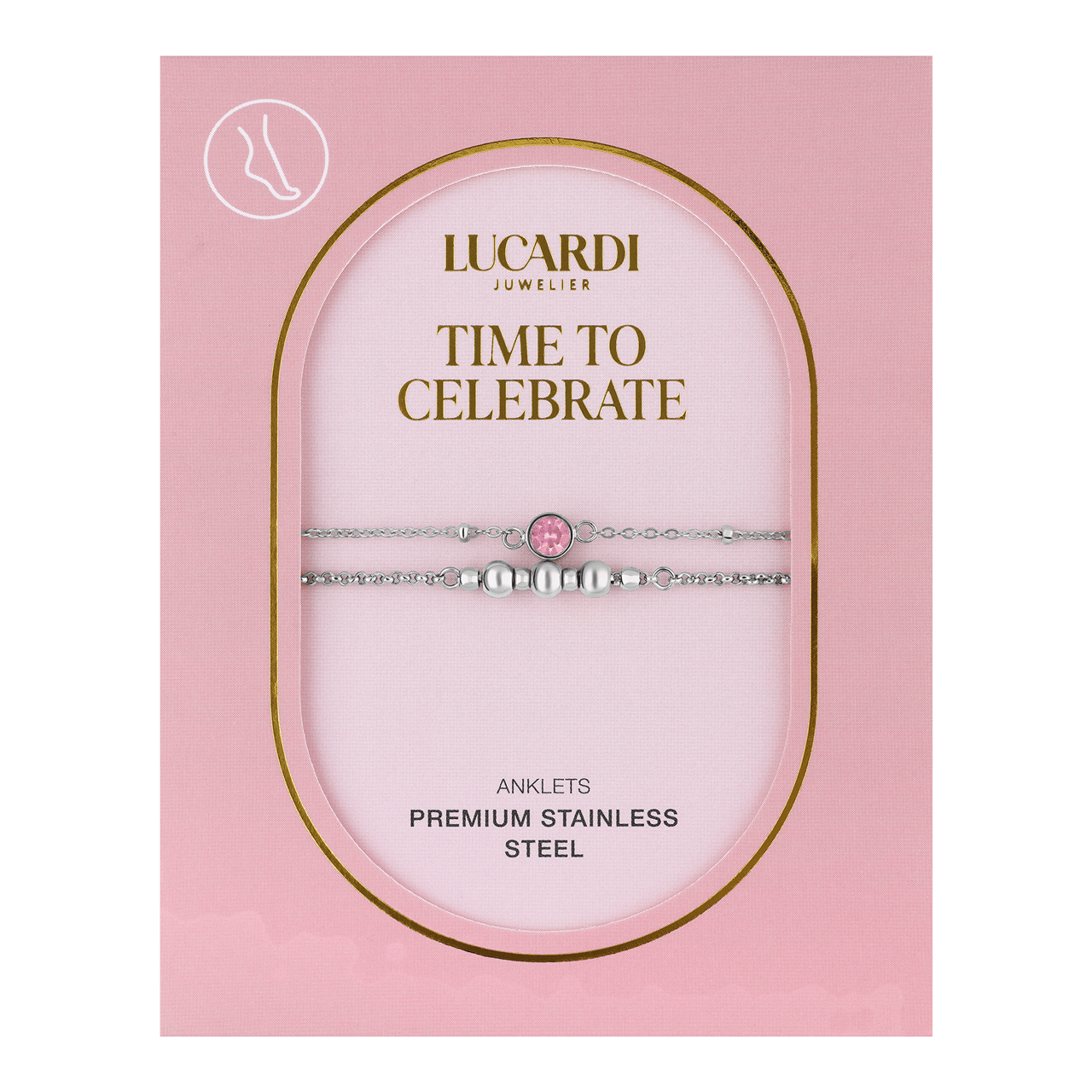 Fußkettchen aus Edelstahl, doppelreihig, mit Stein