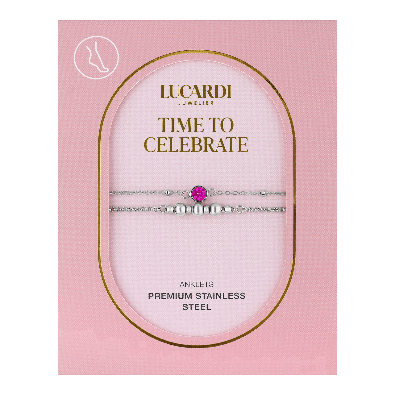 Dubbele stalen enkelbandje met fuchsia