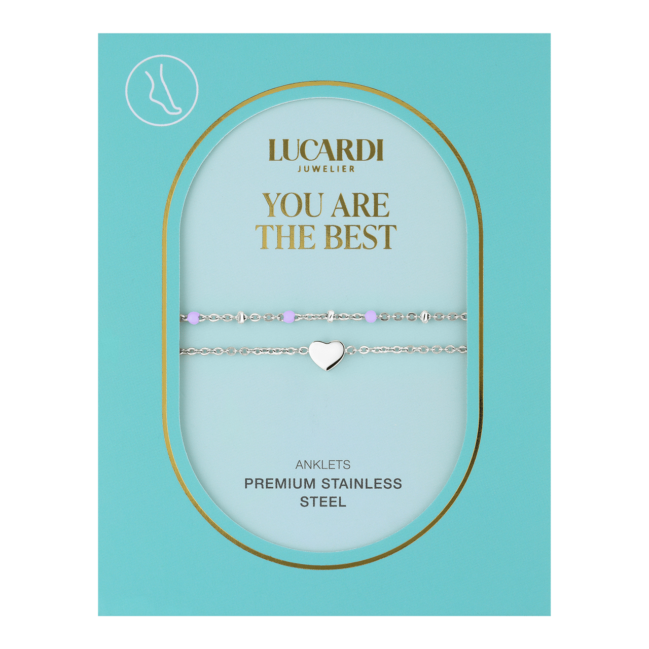 Dubbele stalen enkelbandje met hartje