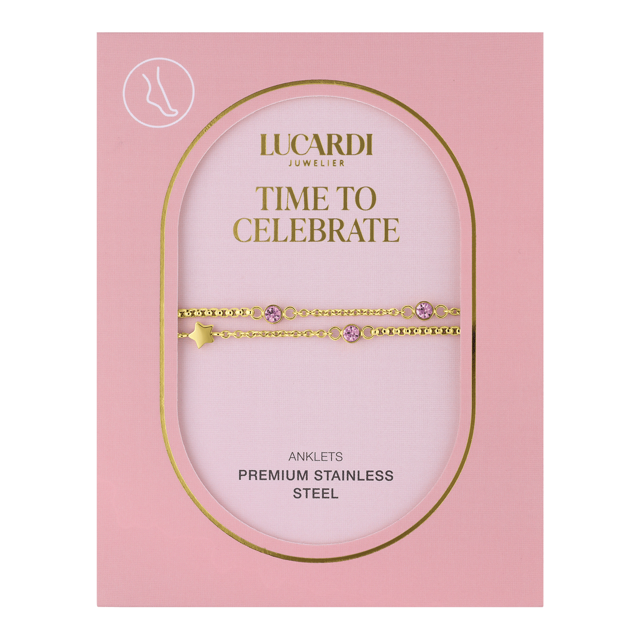 Dubbele goldplated stalen enkelbandje met steentje