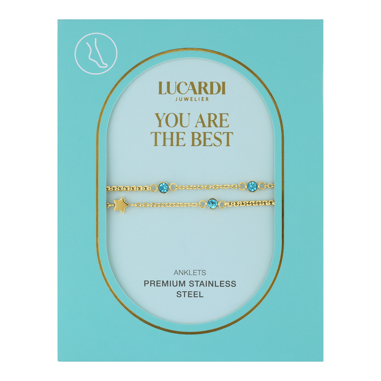 Dubbele goldplated stalen enkelbandje met steentje