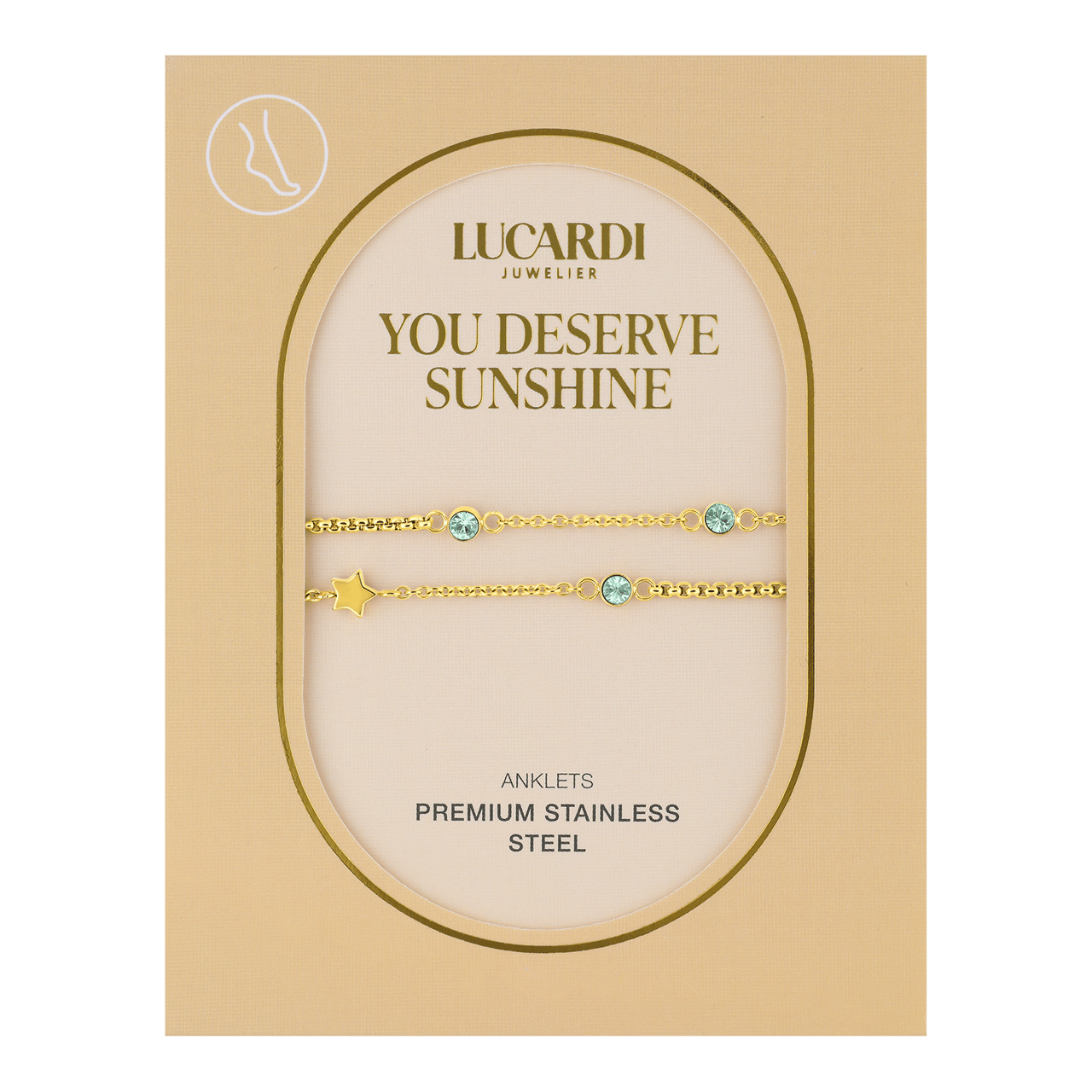 Fußkettchen aus Edelstahl, zweifach vergoldet, mit Stein