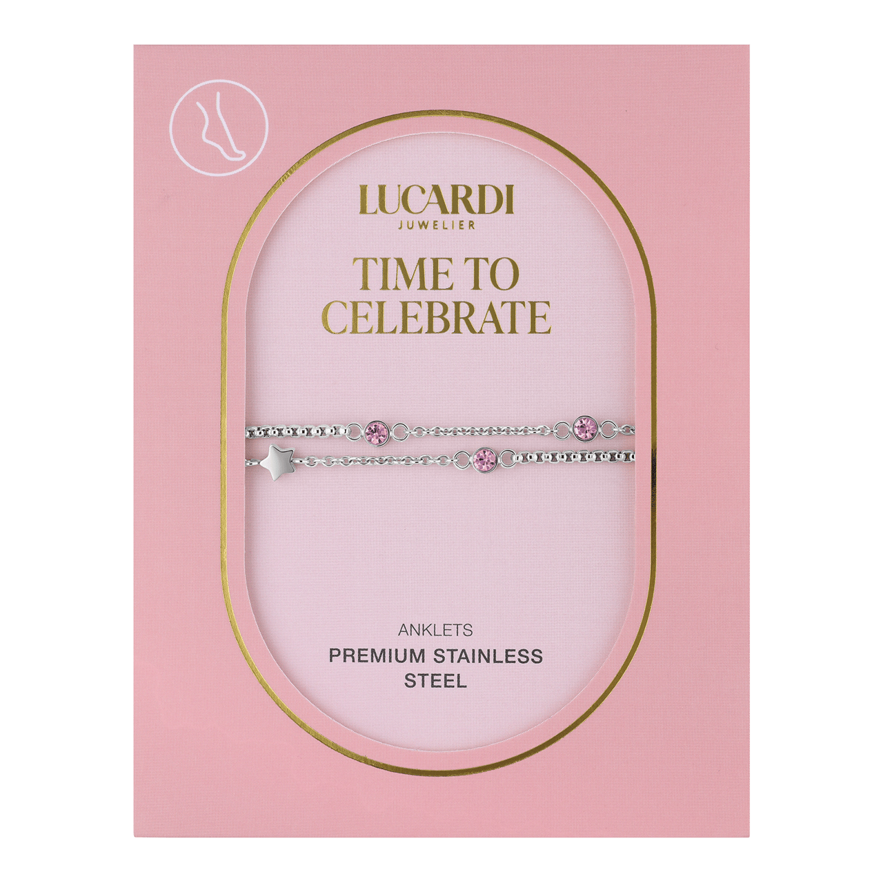 Dubbele stainless steel enkelbandje met steentje