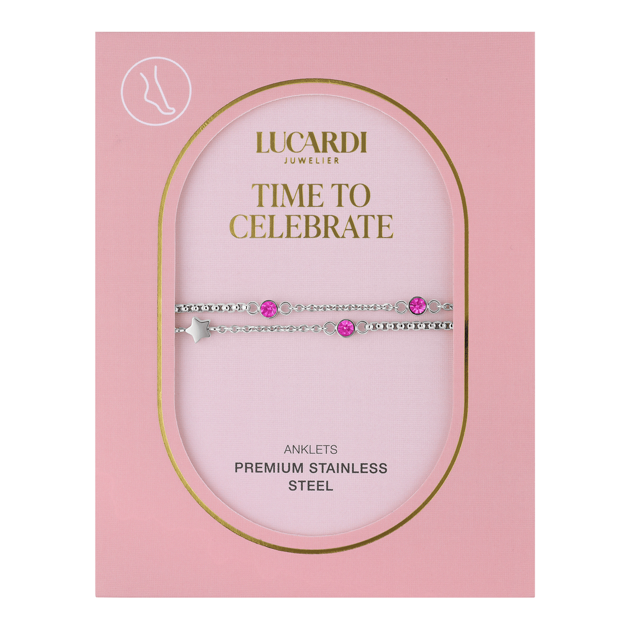 Dubbele stalen enkelbandje met steentje