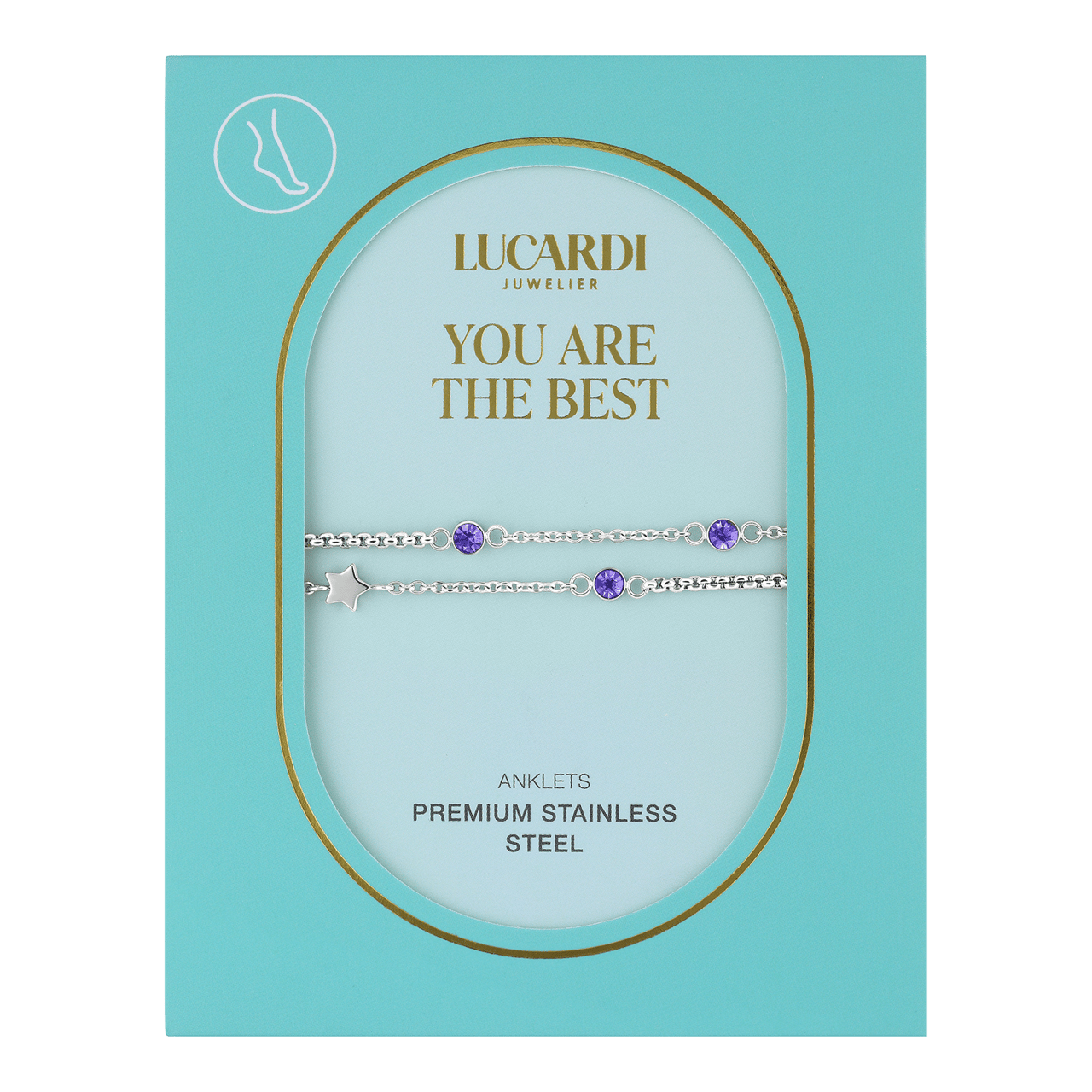 Dubbele stainless steel enkelbandje met steentje