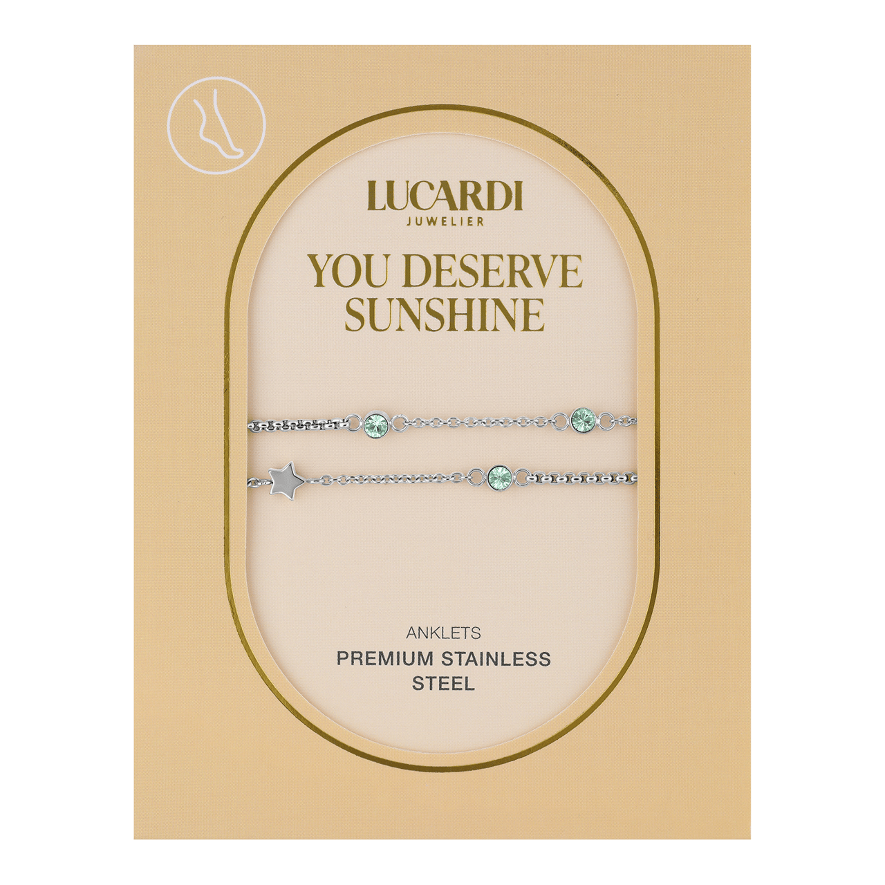 Dubbele stalen enkelbandje met steentje