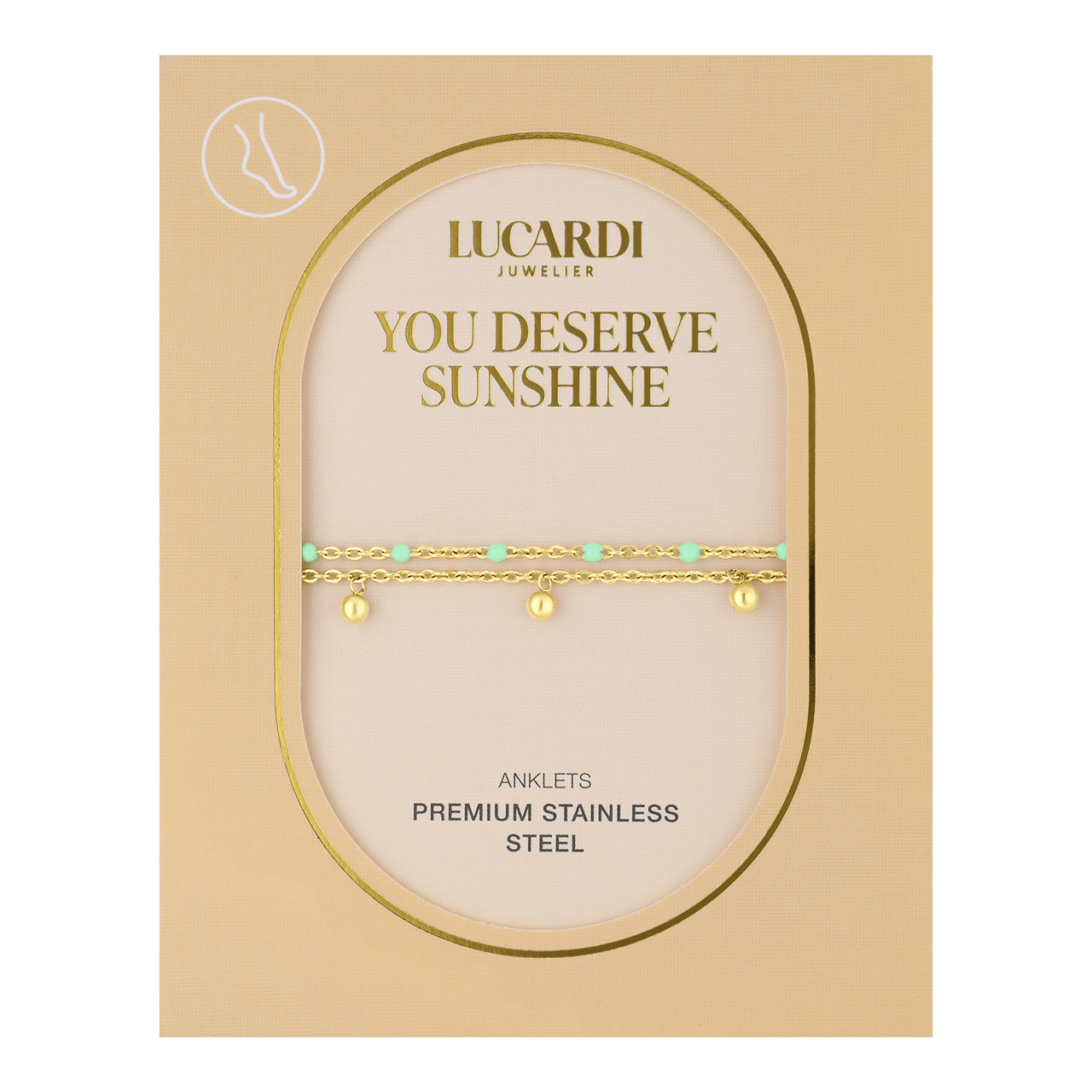 Dubbele stalen goldplated enkelband met bedeltjes