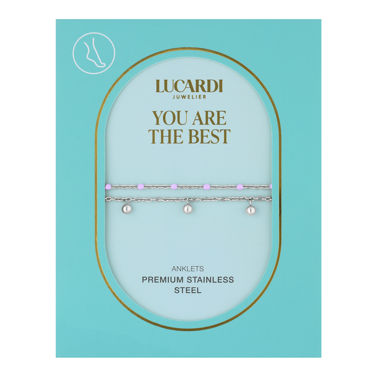 Dubbele stalen enkelband met bedeltjes