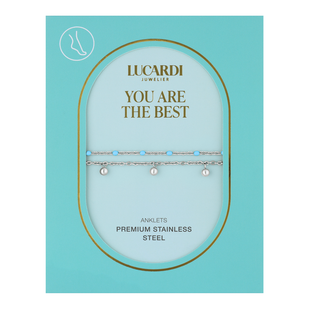 Dubbele stalen enkelband met bedeltjes