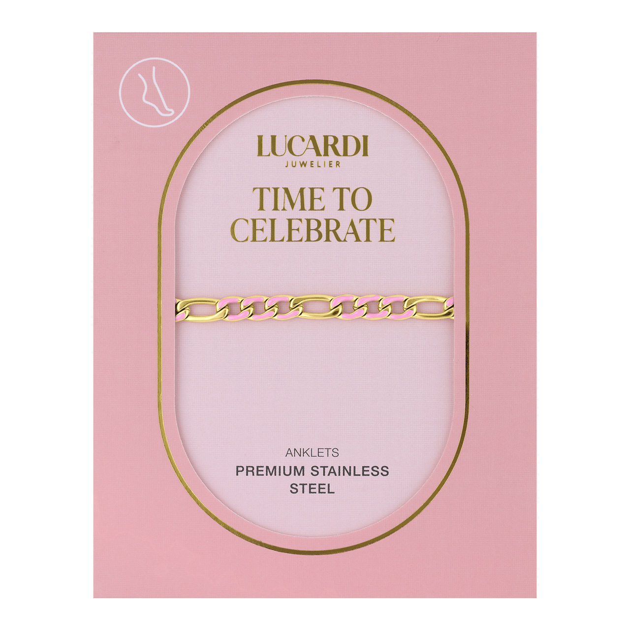 Stalen goldplated enkelband figaro lichtroze