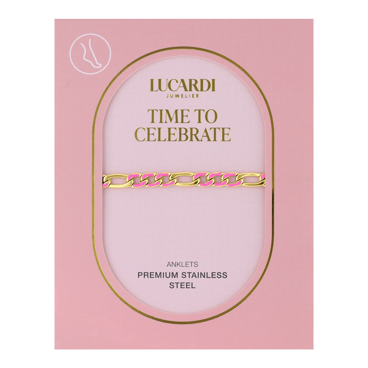 Stainless steel goldplated enkelband figaro fuchsia