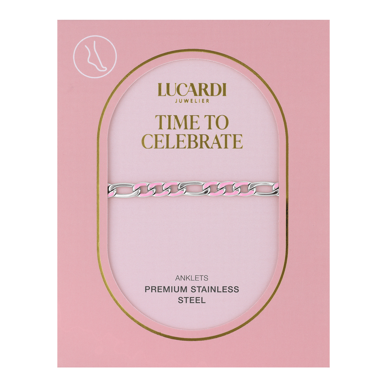 Stalen enkelband figaro lichtroze