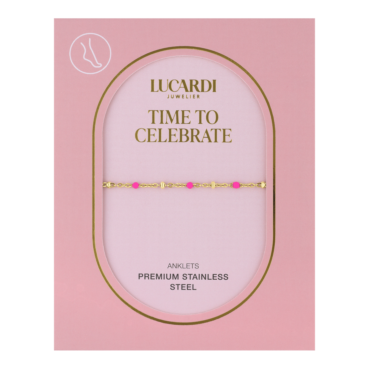 Gerecycled stalen goldplated enkelband saturn roze