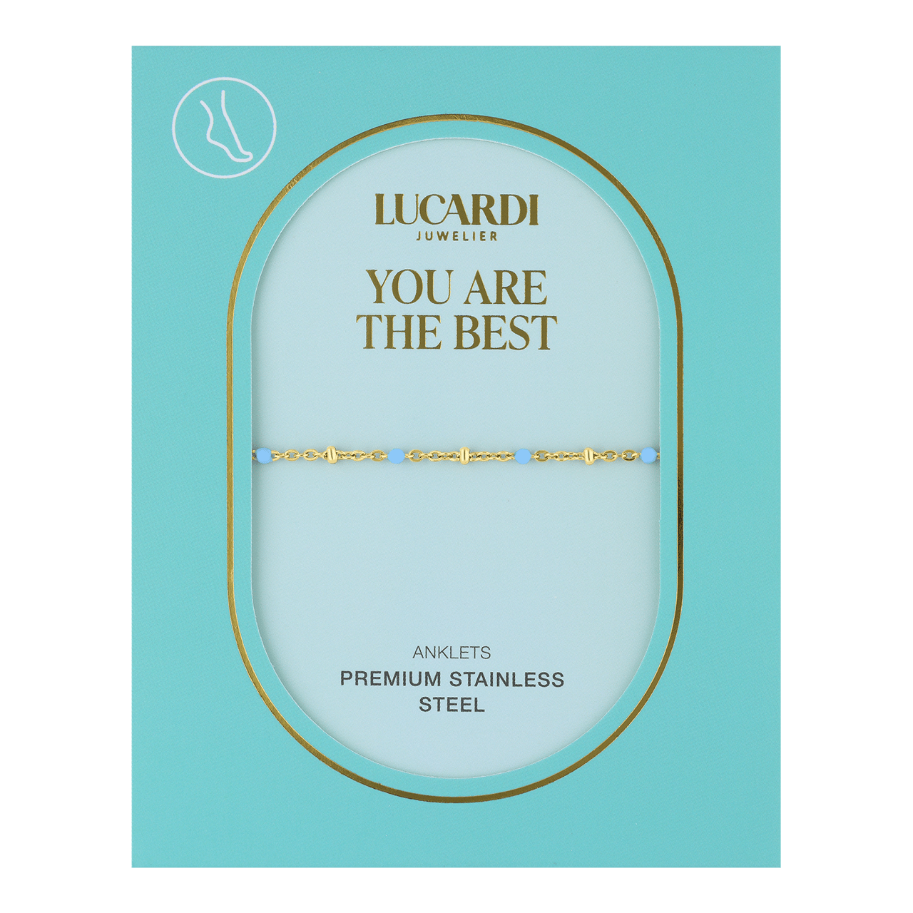 Stainless steel goldplated enkelbandje met plating lichtblauw voor dames
