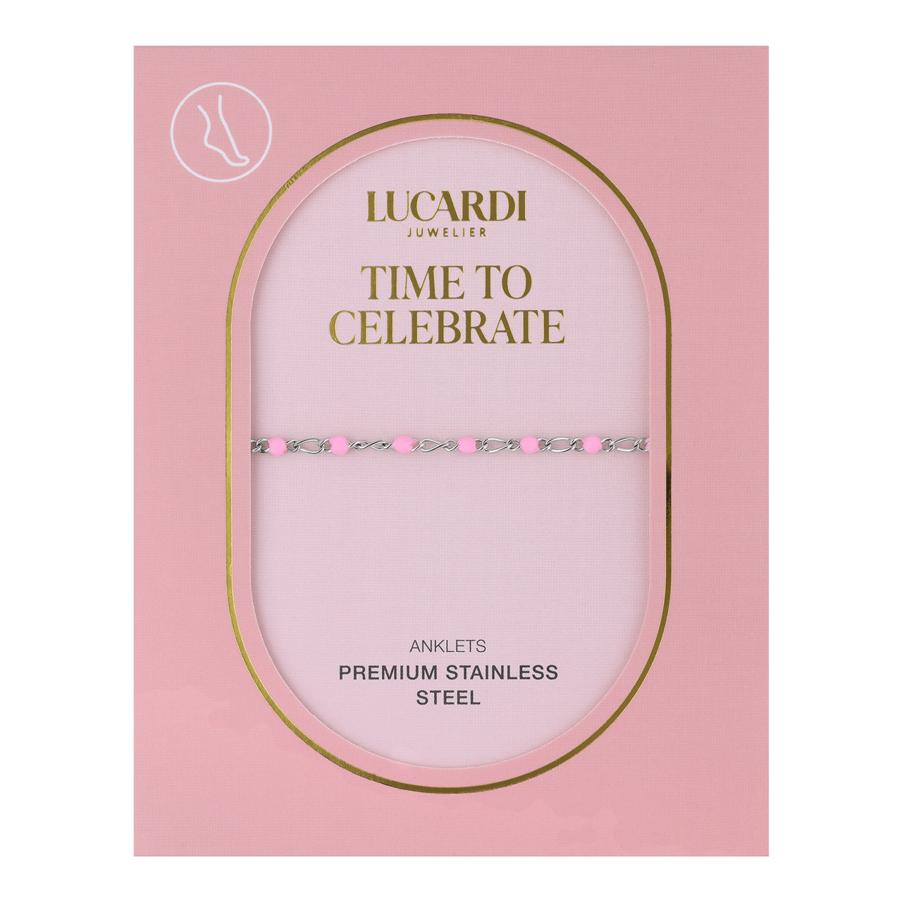 Stalen enkelband figaro lichtroze