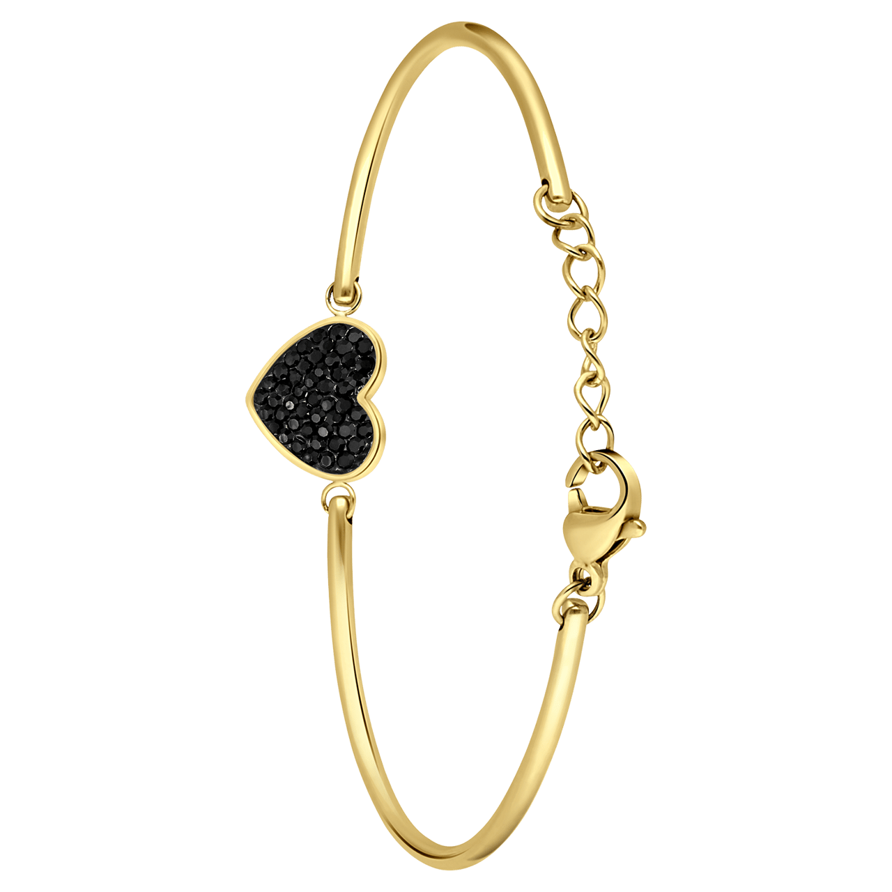 Stainless steel goldplated armband hart met kristal zwart