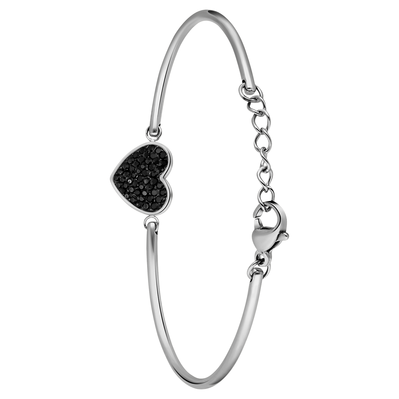 Armband aus Edelstahl, Herz mit Kristall, Schwarz