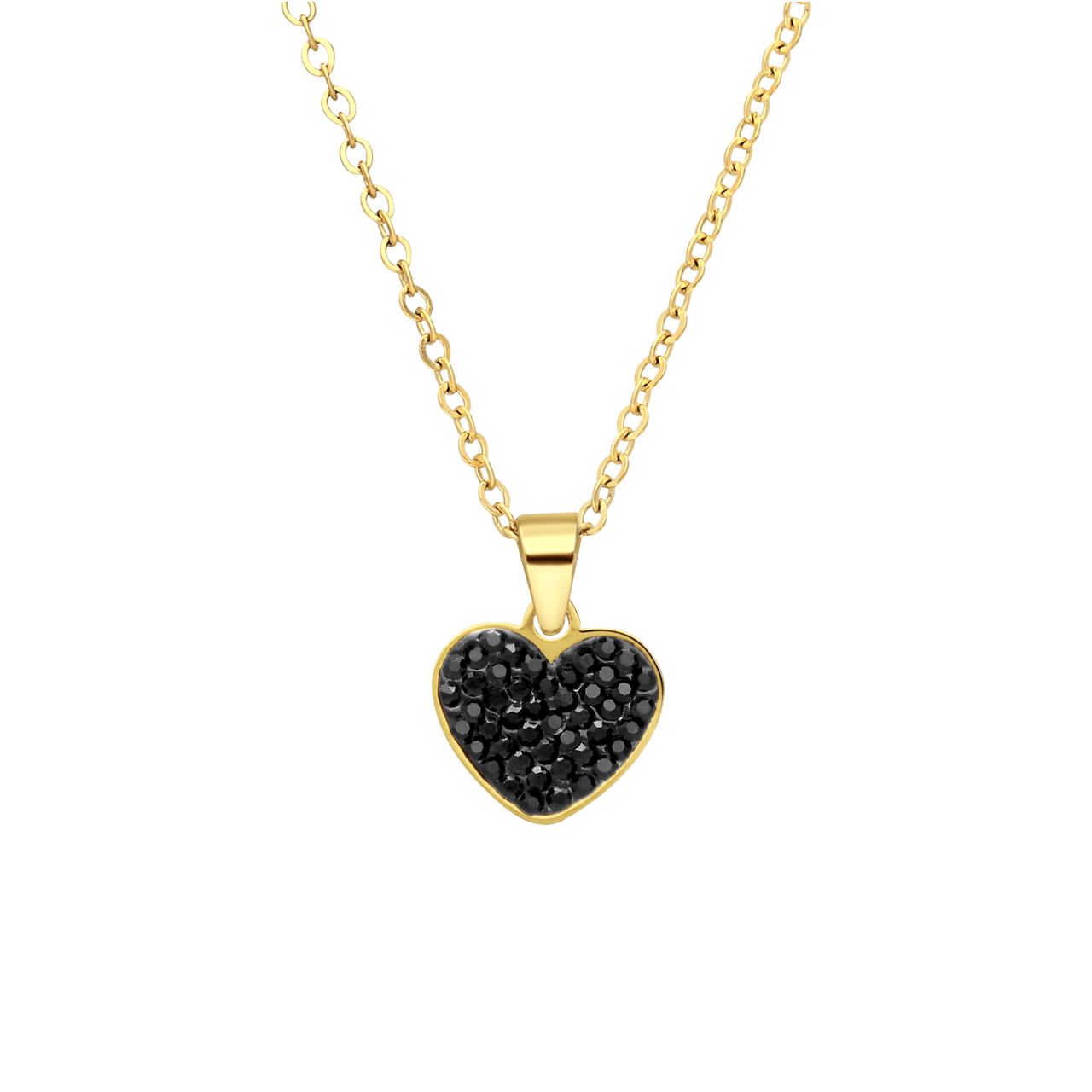 LivLiv stainless steel goldplated ketting hart met kristal zwart voor dames