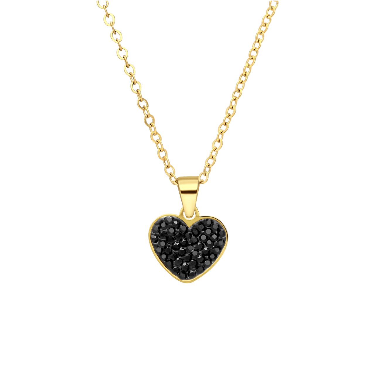LivLiv stalen goldplated ketting hart met kristal zwart voor dames